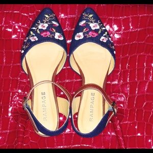 RAMPAGE ankle strap sandals - denim/embroidered